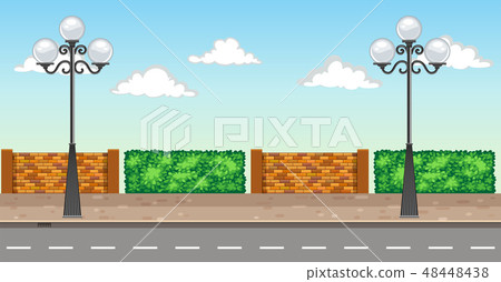 Scene with two lampposts on pavement 48448438