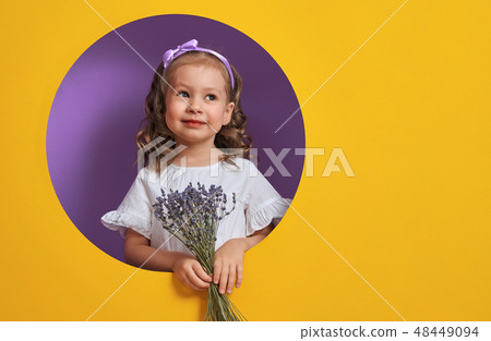 girl with a bouquet of lavender girl with a bouquet of lavender 48449094