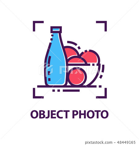 Original vector linear emblem for photo studio. Object photography. Logo template with bottle and 48449165