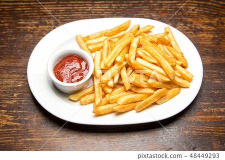 French fries with sauce 48449293