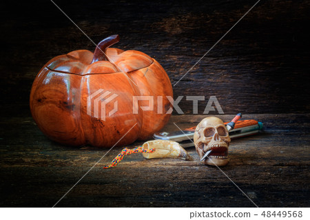 skull in Halloween day concept. on old vintage skull in Halloween day concept. on old vintage 48449568