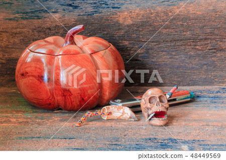 skull in Halloween day concept. on old vintage skull in Halloween day concept. on old vintage 48449569