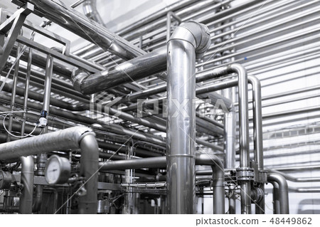 Steel water pipeline, chrome pipes , pipe lines and other equipment tool in plant workshop 48449862