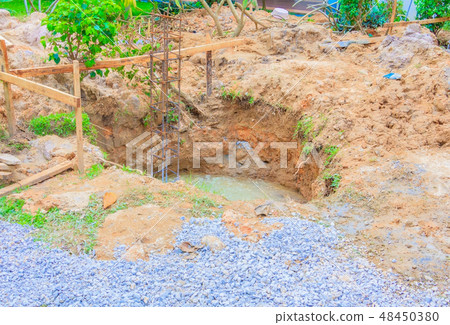 post metal in Hole of foundation construction  48450380