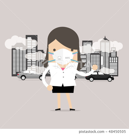 Businesswoman wearing protective mask. 48450505