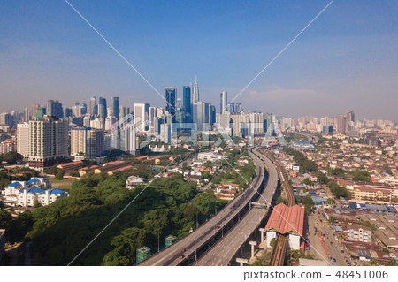 Aerial view of Kuala Lumpur Downtown, Malaysia and highways road 48451006