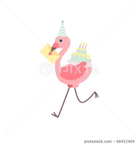 Cute Flamingo Wearing Party Hat Running 