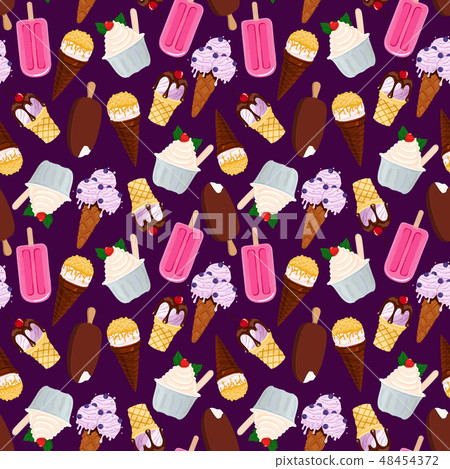 Vector seamless summer pattern, sweet desserts, ice cream. 48454372