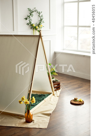 Cozy kids room interior with play tent and toys. 48456055