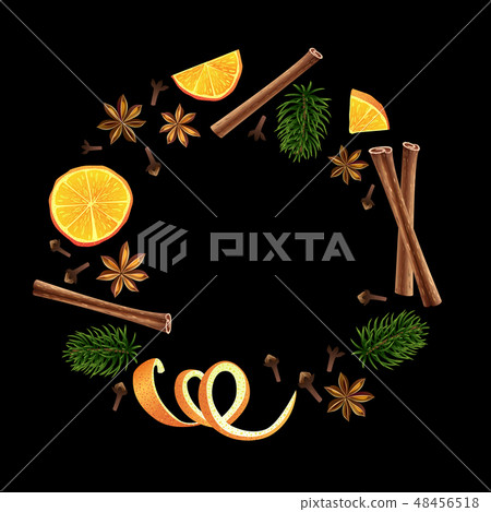 Wreath. Round garland of spices, orange and fir 48456518