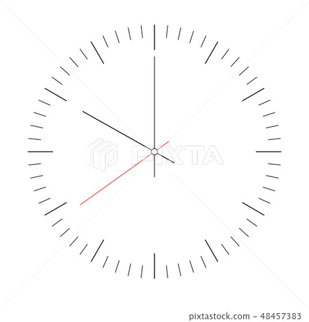 Clock face. Blank hour dial with hour, minute and second hand. Dashes mark minutes and hours. Simple Clock face. Blank hour dial with hour, minute and second hand. Dashes mark minutes and hours. Simple 48457383