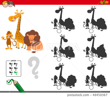 shadows game with cute animal characters - Stock Illustration [48458367 ...