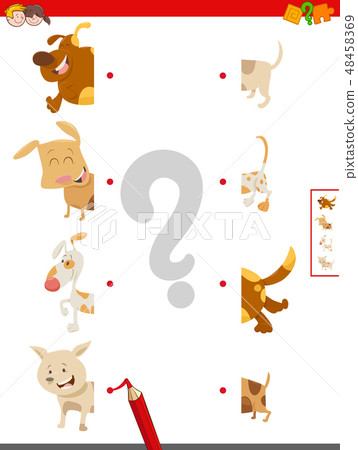 match halves of happy dogs educational game - Stock Illustration ...