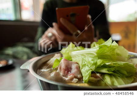hot pot with vegetables and pork 48458546