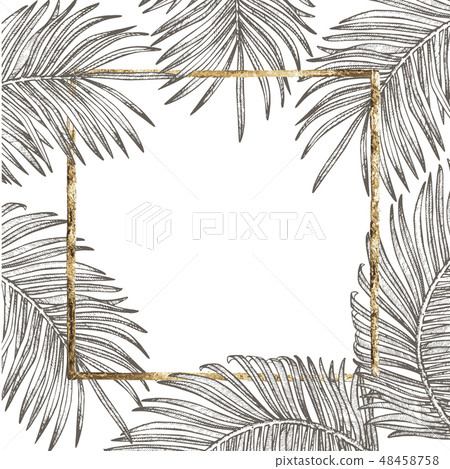 Summer tropical leaves design. Floral background illustration. Invitation or card design with jungle Summer tropical leaves design. Floral background illustration. Invitation or card design with jungle 48458758