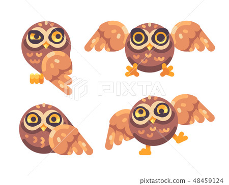 Set of funny brown owls flat illustration Set of funny brown owls flat illustration 48459124