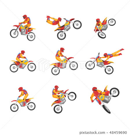 Collection of Motorcyclist Driving Motorcycle Performing Tricks, Motocross Racing, Sportsman 48459690