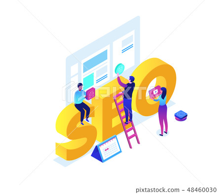 Seo optimization - modern colorful isometric vector illustration Seo optimization - modern colorful isometric vector illustration 48460030