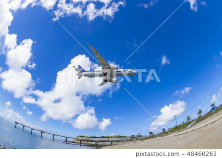 [Nankoku Beach] Blue sky and airplane 48460261
