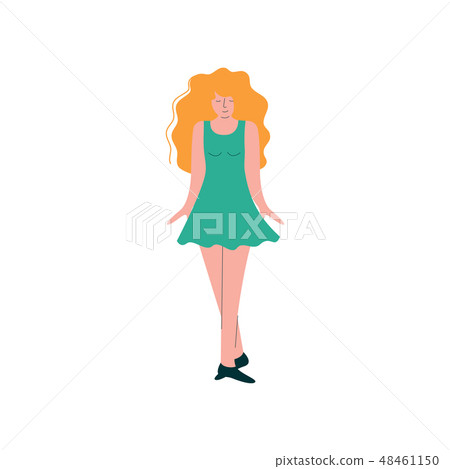 Beautiful Girl With Long Wavy Hair Dancing Wearing Short Dress, Female Dancer Character Vector