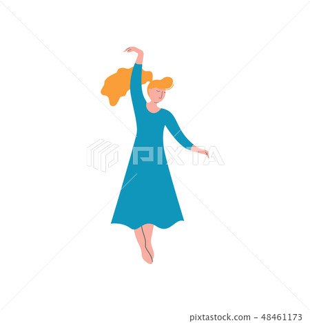 Beautiful Girl Dancing Wearing Blue Long Dress, Female Dancer Character Vector Illustration Beautiful Girl Dancing Wearing Blue Long Dress, Female Dancer Character Vector Illustration 48461173