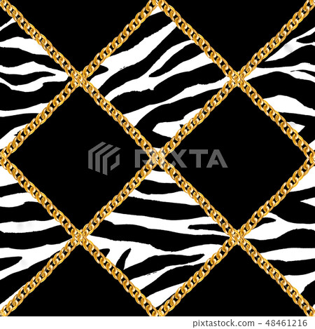 Golden chain glamour zebra seamless pattern Golden chain glamour zebra seamless pattern 48461216