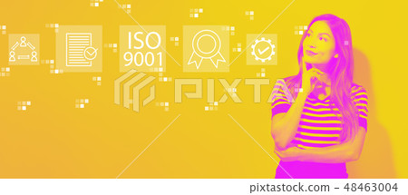 ISO 9001 with young businesswoman ISO 9001 with young businesswoman 48463004
