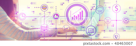 Marketing concept with woman working on a laptop Marketing concept with woman working on a laptop 48463007