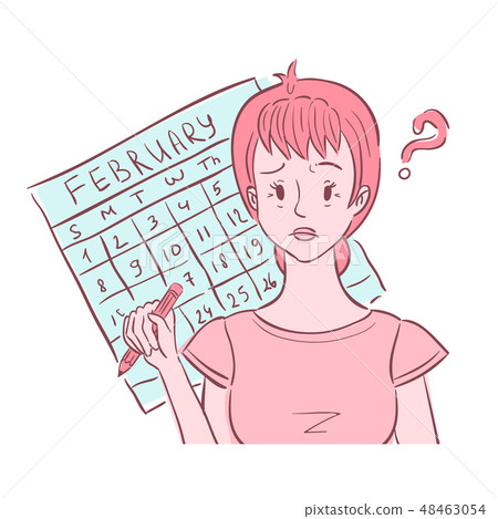Woman thinking of her irregular periods. 48463054