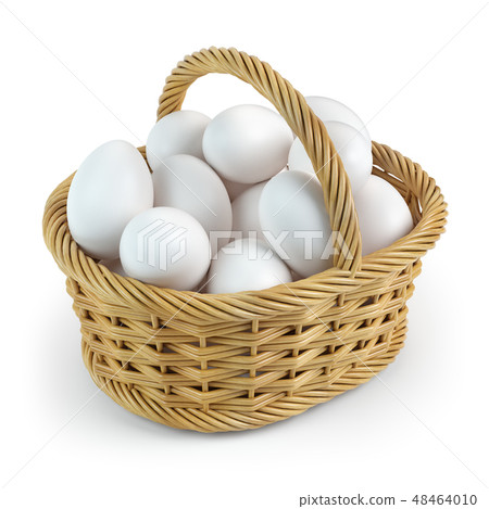 White eggs in basket isolated on white background 48464010