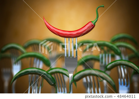Red hot chili pepper stuck on the fork  48464011