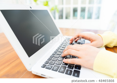 Young lady handling personal computer Internet girls lifestyle female portrait 48465808