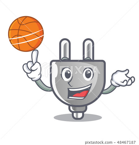 With basketball power plug stuck the cartoon wall 48467187