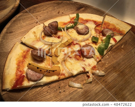 Pizza Italian on a wooden brown tray Pizza Italian on a wooden brown tray 48472622