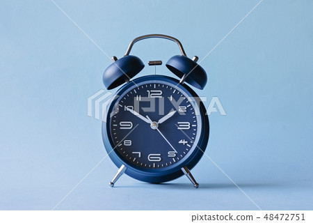 Retro style blue alarm clock with bells Retro style blue alarm clock with bells 48472751