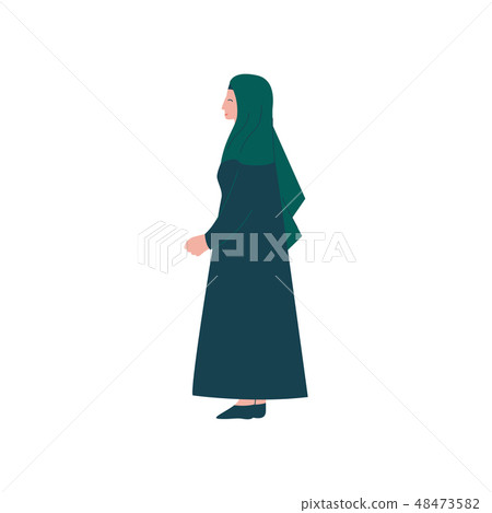 Muslim Woman Character in Traditional Clothing, Side View Vector Illustration 48473582