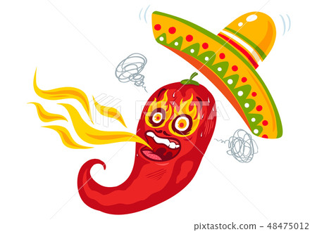 Cartoon red chili with fire Cartoon red chili with fire 48475012