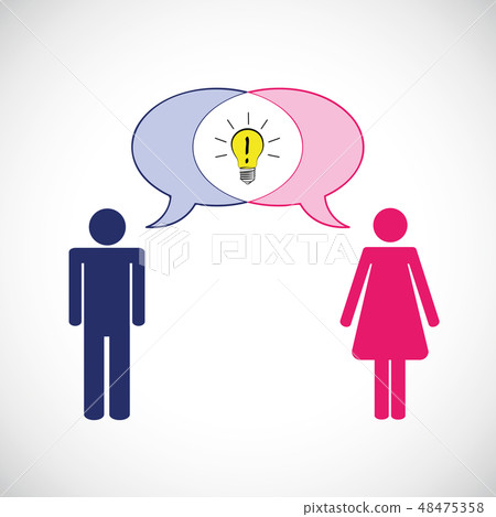 man and woman have one idea communication concept pictogram 48475358