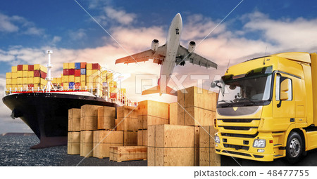 Truck, airplane, ship for the transport of goods Truck, airplane, ship for the transport of goods 48477755