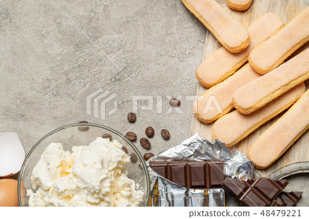 Italian Savoiardi ladyfingers Biscuits on concrete backgound Italian Savoiardi ladyfingers Biscuits on concrete backgound 48479221