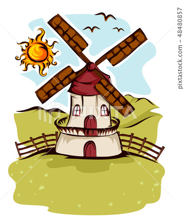 Farm Windmill Illustration - Stock Illustration [48480857] - PIXTA