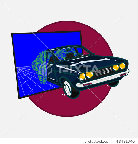 Retro style car synthwave vector illustration. Retro style car synthwave vector illustration. 48481340