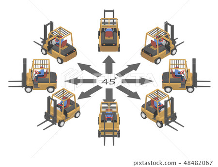 Rotation of the forklift by 45 degrees. Rotation of the forklift by 45 degrees. 48482067