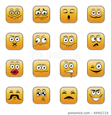 Yellow icon set of cute happy smiley emotions 48482118