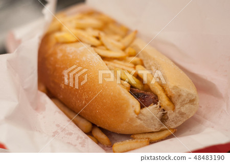 american sandwich with french fries and merguez american sandwich with french fries and merguez 48483190