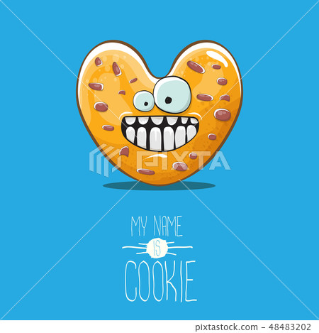 vector funny hand drawn homemade heart shape cookie character isolated on blue background. My name vector funny hand drawn homemade heart shape cookie character isolated on blue background. My name 48483202