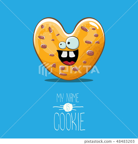 vector funny hand drawn homemade heart shape cookie character isolated on blue background. My name vector funny hand drawn homemade heart shape cookie character isolated on blue background. My name 48483203