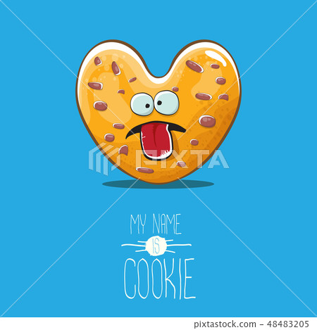 vector funny hand drawn homemade heart shape cookie character isolated on blue background. My name vector funny hand drawn homemade heart shape cookie character isolated on blue background. My name 48483205
