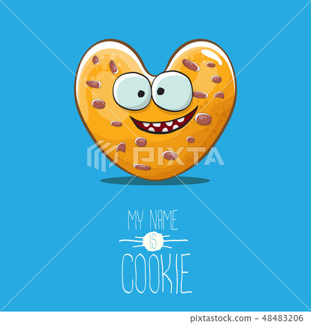 vector funny hand drawn homemade heart shape cookie character isolated on blue background. My name vector funny hand drawn homemade heart shape cookie character isolated on blue background. My name 48483206