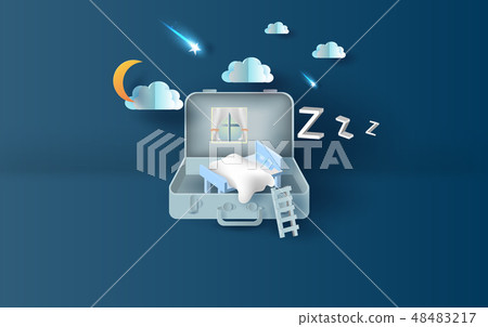Paper art and craft style of bedroom in suitcase 48483217